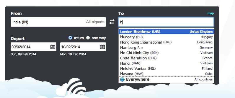 Smart search with skyscanner