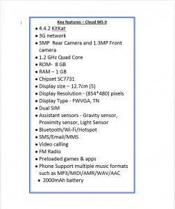 Intex Cloud M5 II Specifications