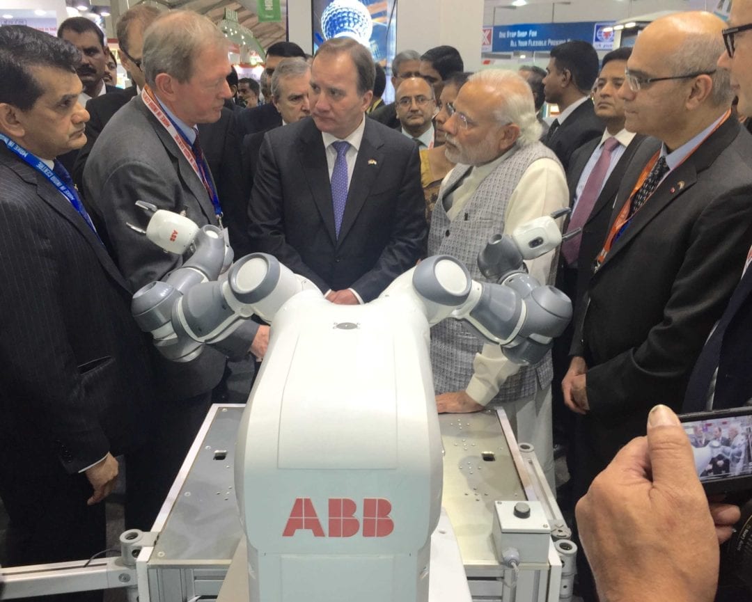 PM Modi and the Swedish PM visit the ABB stall