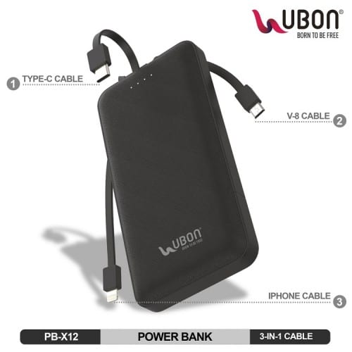 UBON Launches India’s first 3 in 1 in-built wires support PB-X12 Power King Portable Power Bank