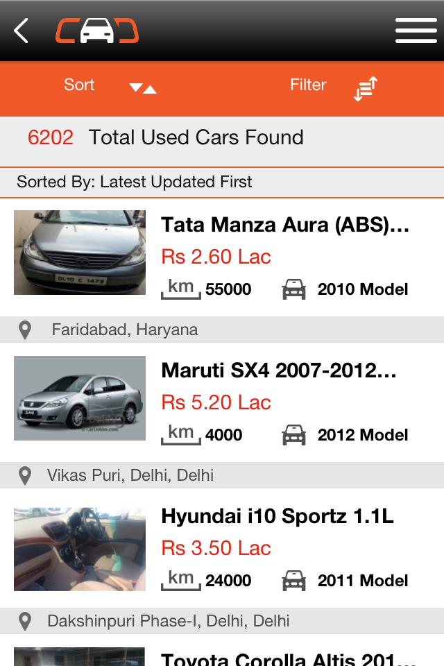 CarDekho iOS App  UsedCarListing