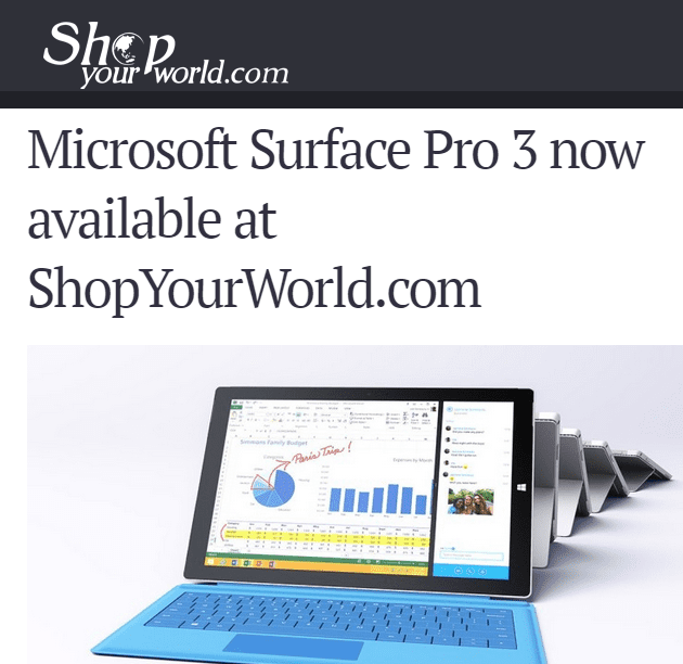 Microsoft Surface Pro 3 now available at ShopYourWorld.com
