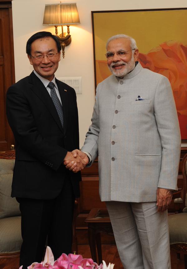 Mr. Kazuhiro Tsuga Global President Panasonic Corporation with  the Indian Prime Minister Shri Narendra Modi