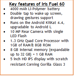 LAVA launches iris Fuel 60 - 4000 mAh battery smartphone