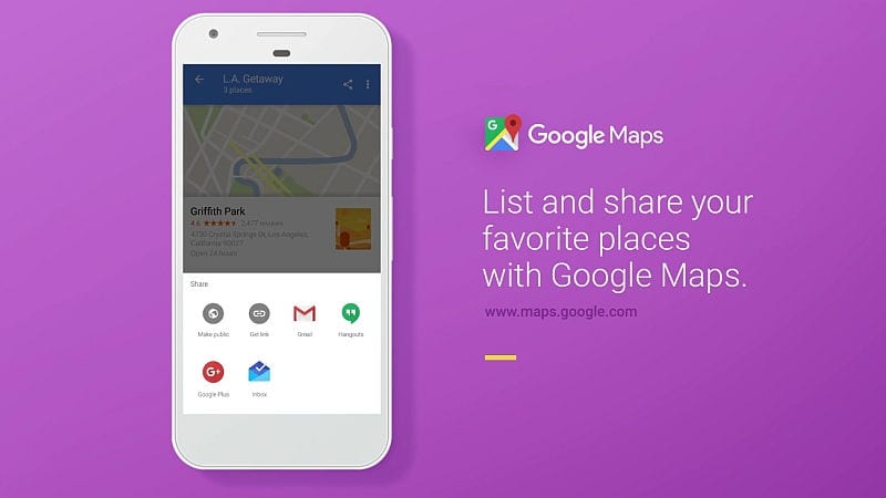 Google Maps create & share 'Lists' of your favourite places