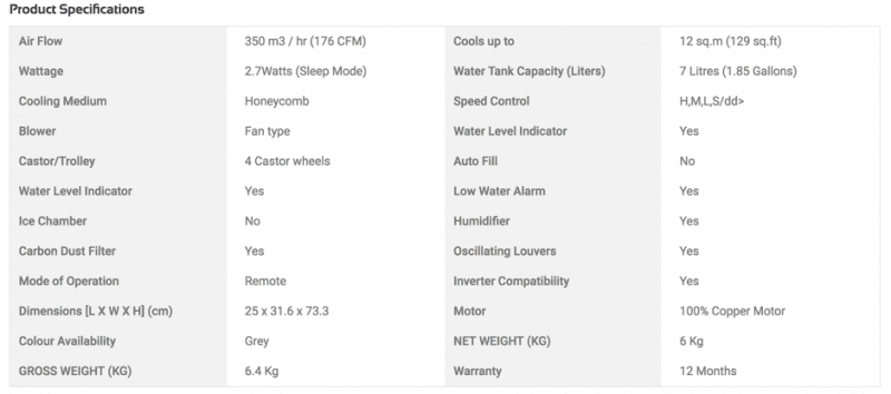 airtek-at800ae Aircooler specs