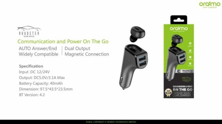Oraimo Roadster OCM-BH10 2-in-1 wireless headset plus Car Charger launched for INR 1,199