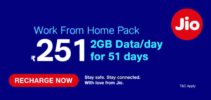 Jio launches INR 251 ‘Work From Home’ prepaid pack