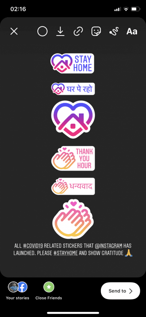 Instagram Covid-19 Stickers