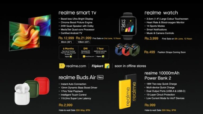 Realme announces the launch of Smart TV, Watch, Buds Air Neo and a new 10000mAh Power Bank
