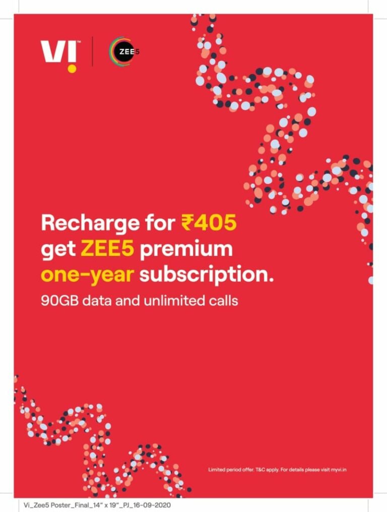 Vi customers will get one year ZEE5 premium subscription with INR 405 Recharge