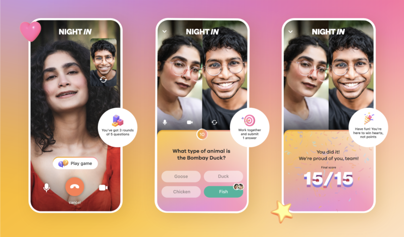 Bumble introduces new features for a more interactive virtual date. With this new feature, two people can participate in an interactive game over a one-on-one video chat