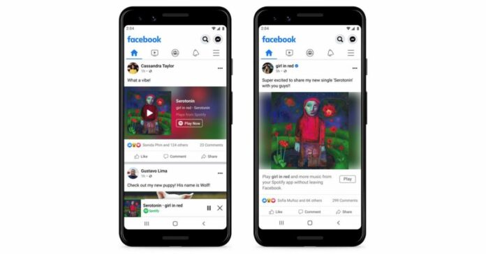 Spotify can now be used within the Facebook App