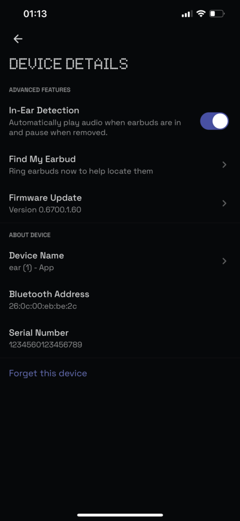 Nothing ear (1) app settings