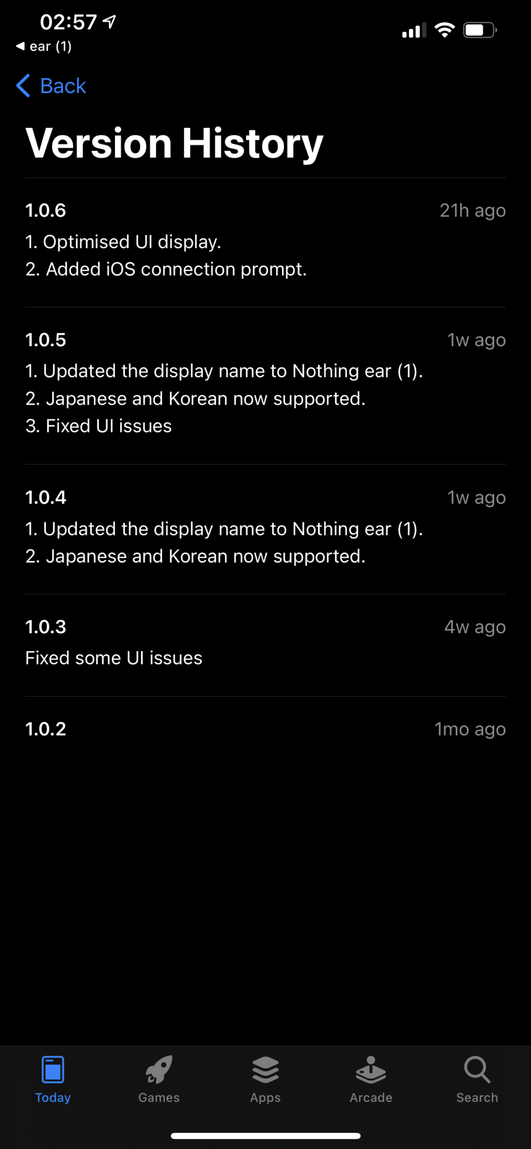 Nothing ear (1) app updates